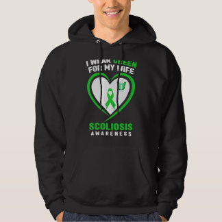 Mens I Wear Green For My Wife Scoliosis Awareness Hoodie