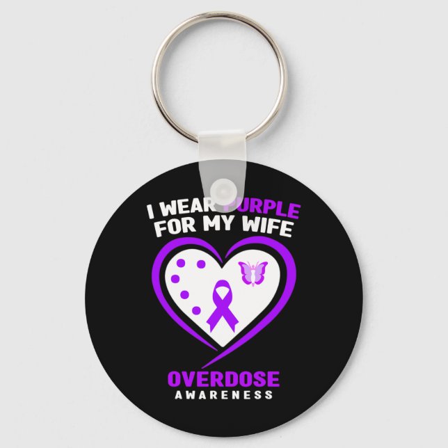 Mens I Wear Purple For My Wife Overdose Awareness  Key Ring (Front)