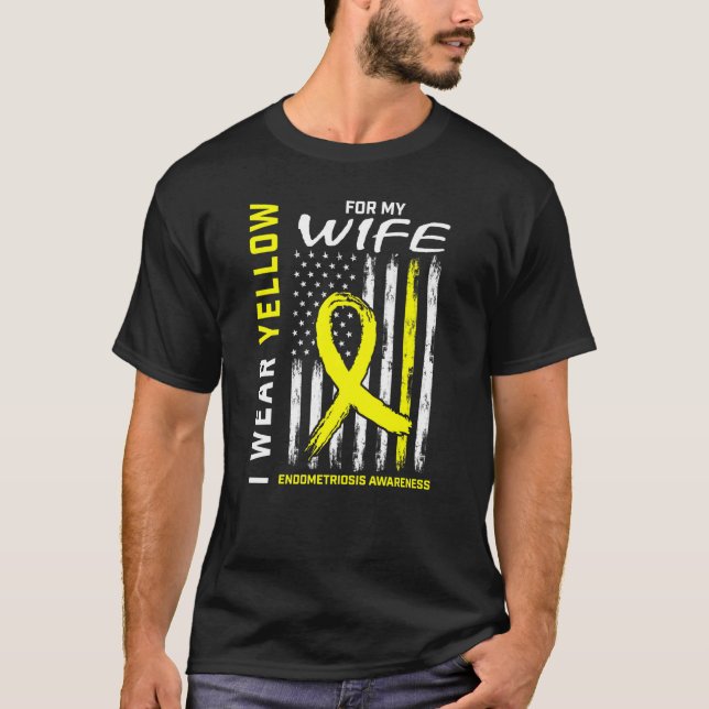 Mens I Wear Yellow For My Wife Endometriosis Aware T-Shirt (Front)