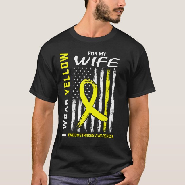 Mens I Wear Yellow For My Wife Endometriosis Aware T-Shirt (Front)