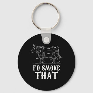 Mens I'd Smoke That Cow Bbq Grillmasters Fathers D Key Ring