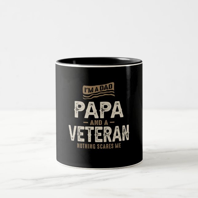 Mens I'm a Dad Papa and a Veteran Funny Two-Tone Coffee Mug (Center)