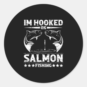 Mens i'm a hooked on salmon fishing performance  classic round sticker