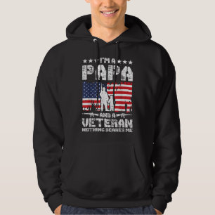 Mens I'm a Papa and a Veteran Nothing Scares Me Pr Hoodie