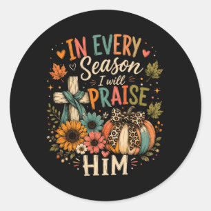 Mens In Every Season Praise Christian Fall Faith Classic Round Sticker