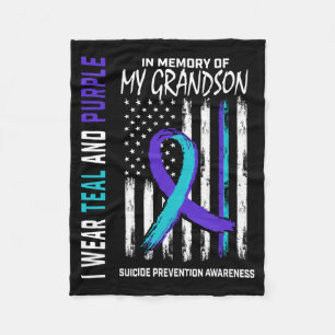 Mens In Memory Of Grandson Suicide Awareness Fleece Blanket
