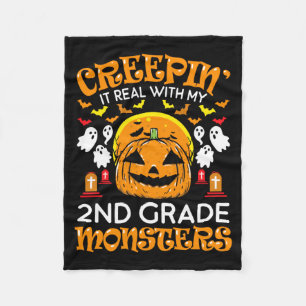 Mens In Real With 2nd Grade Monsters Halloween Fleece Blanket