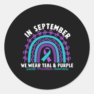 Mens In September Wear Teal Purple Ribbon Suicide Classic Round Sticker