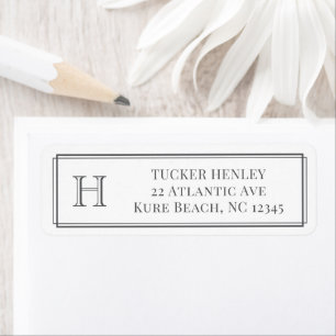 Men's Initial Dark Grey & White Office Stationery Return Address Label
