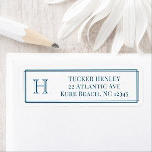 Men's Initial Navy Blue Office Stationery Return Address Label