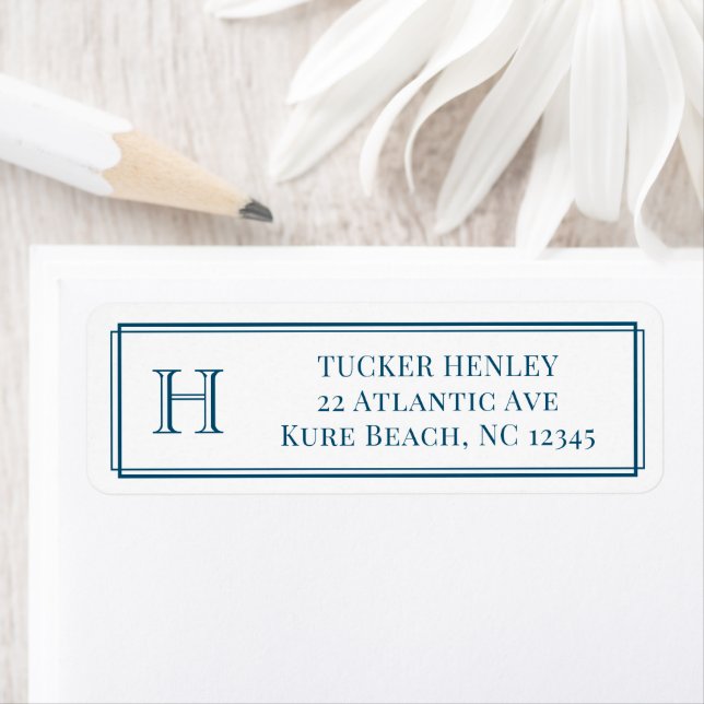 Men's Initial Navy Blue Office Stationery Return Address Label (Insitu)
