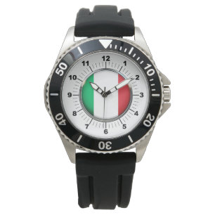 Men's Italy Flag Black Rubber Strap Watch 