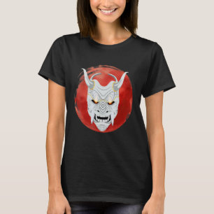 Mens Japanese Red Moon Oni Mask Ogre Samurai Japan T-Shirt