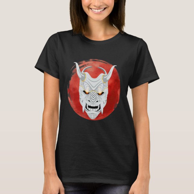 Mens Japanese Red Moon Oni Mask Ogre Samurai Japan T-Shirt (Front)