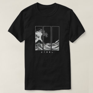  Men's Japanese Wave & Letter Graphic Cotton T-Shi T-Shirt