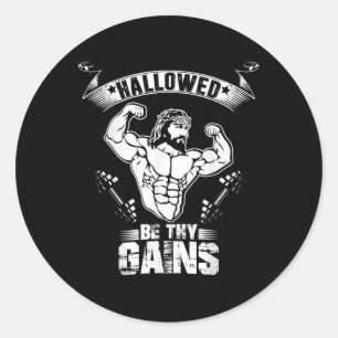 Mens Jesus Bodybuilding T Shirt - Funny Jesus Weig Classic Round Sticker
