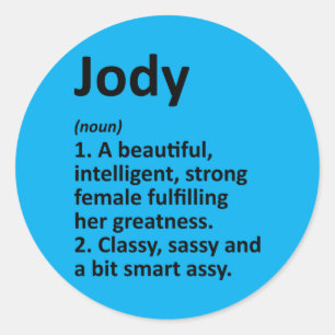 Mens Jody Definition Personalised Name Funny Classic Round Sticker