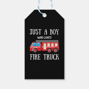 Mens Just A Boy Who Loves Fire Truck Gift Tags