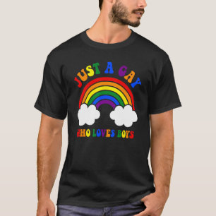 Mens JUST A GAY WHO LOVES BOYS Rainbow LGBT Flag G T-Shirt