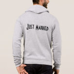 Mens Just Married Hoodie<br><div class="desc">This soft zip hoodie by Bella is for the groom to relax in,  shown in a Heather Grey colour with a Just Married text on the back. 
Customise this item or buy as is.</div>