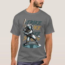 Men's Khaki T-Shirt with Alien Playing Baseball De