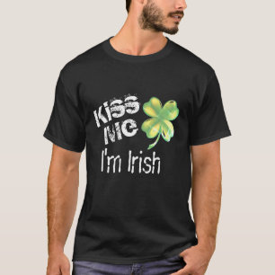 Men's Kiss Me I'm Irish, black and green shamrock T-Shirt