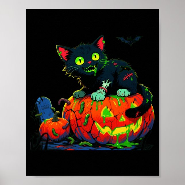 Mens Kitty Halloween Pumpkin Black Cat Performance Poster (Front)