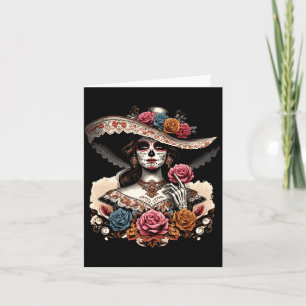 Mens La Catrina Colorful Skull Mexican Dia De Los Card
