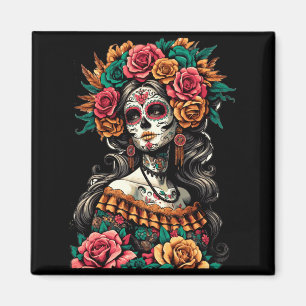 Mens La Catrina Colourful Skull Mexican Dia De Los Magnet