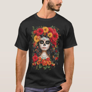 Mens La Catrina Sugar Skull Floral Flowers Day Of T-Shirt