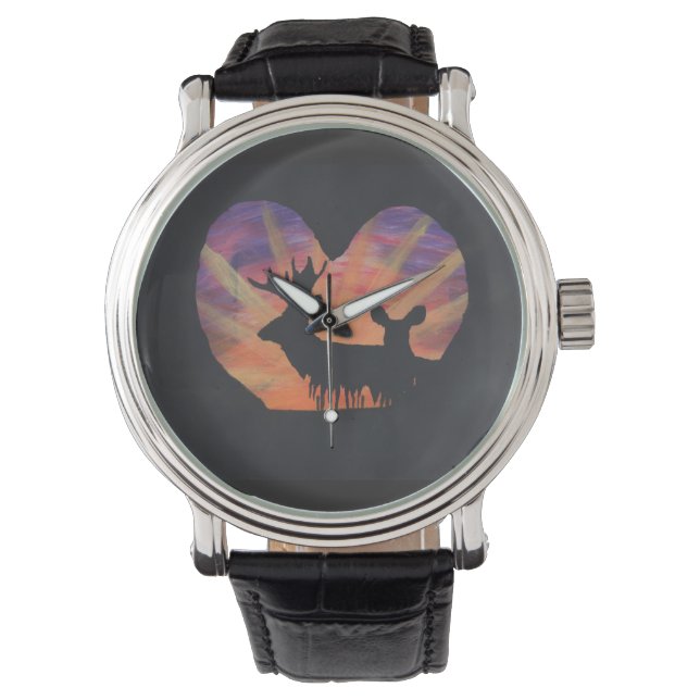 Men's Leather Band Deer Silhouette Hunting Watch (Front)
