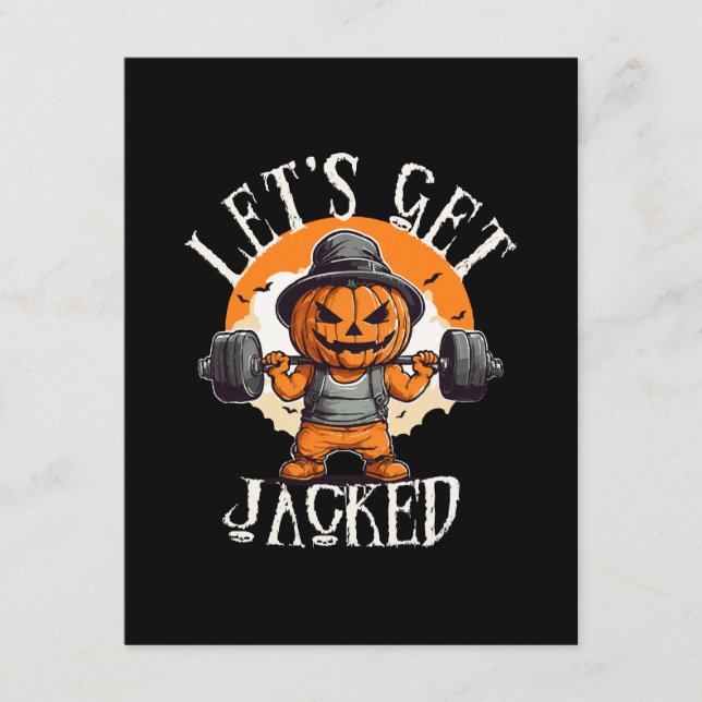 Mens Lets Get Jacked Pumpkin Jack-O-Lantern Funny Enclosure Card (Front)