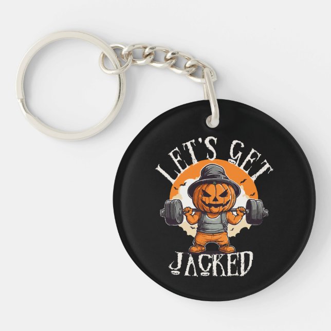 Mens Lets Get Jacked Pumpkin Jack-O-Lantern Funny Key Ring (Front)
