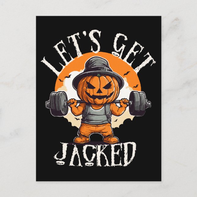 Mens Lets Get Jacked Pumpkin Jack-O-Lantern Funny Postcard (Front)