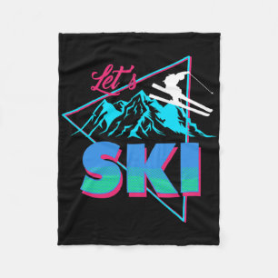 Mens Let's Ski Retro 80s Ski Outfit Vintage Skiing Fleece Blanket