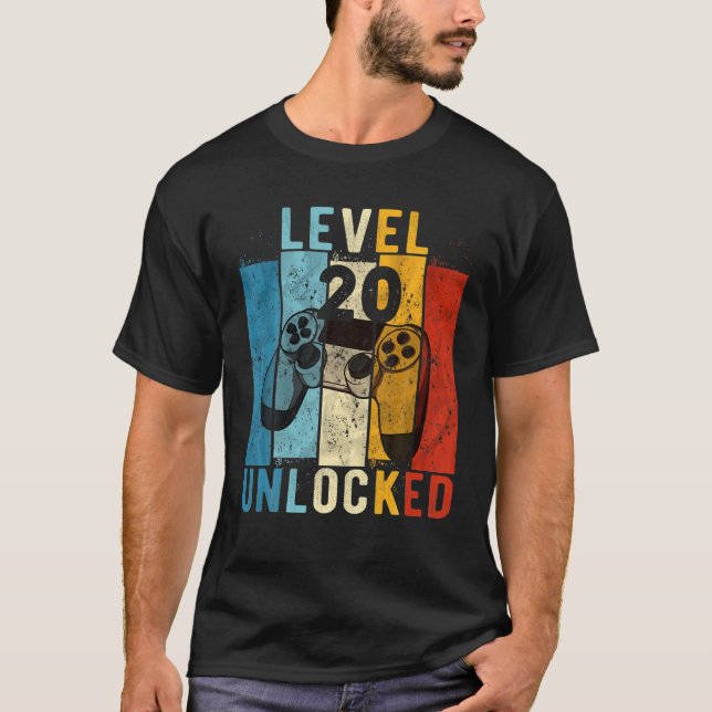 Mens Level 20 Unlocked Video Gamer 20 Year Old 20T T-Shirt (Front)