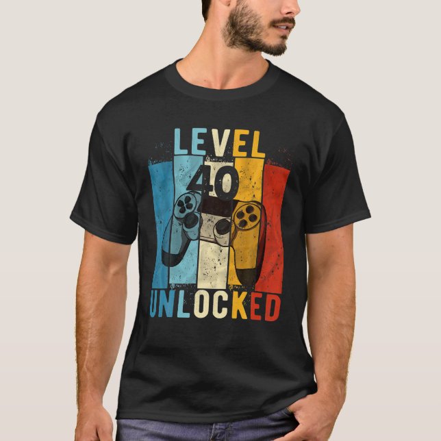 Mens Level 40 Unlocked Video Gamer 40 Year Old T-Shirt (Front)