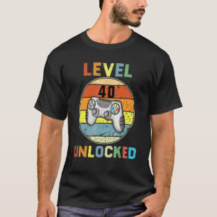 Mens Level 40 Unlocked Video Gamer 40th Years T-Shirt
