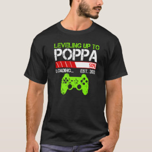 Mens Leveling Up To Poppa Est 2023 New Dad Gamer T-Shirt