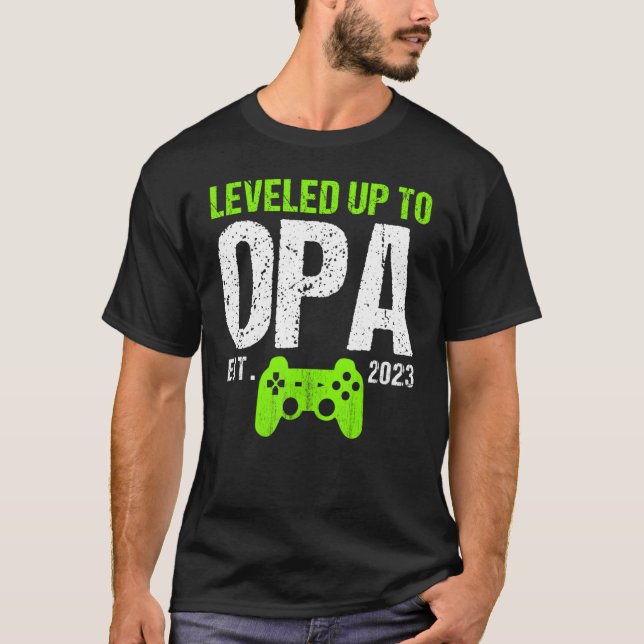 Mens Levelled Up To Opa Est 2023   New Grandpa Gam T-Shirt (Front)