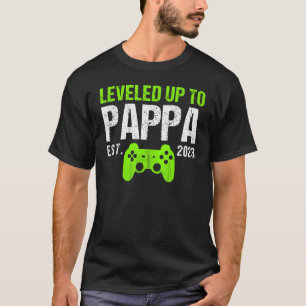 Mens Levelled Up To Pappa Est 2023 New Dad Gam T-Shirt