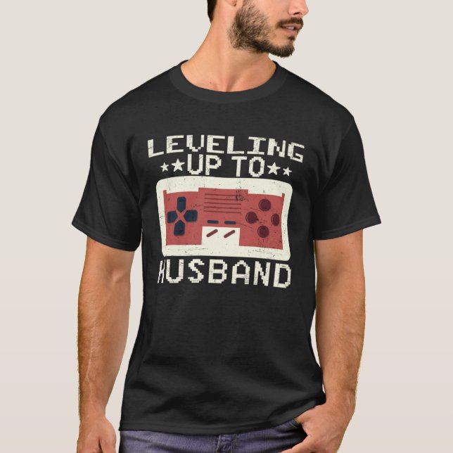 Mens Levelling Up to Husband Bachelor Party Gamer  T-Shirt (Front)
