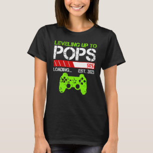 Mens Levelling Up To Pops Est 2023 New Dad Gamer T-Shirt
