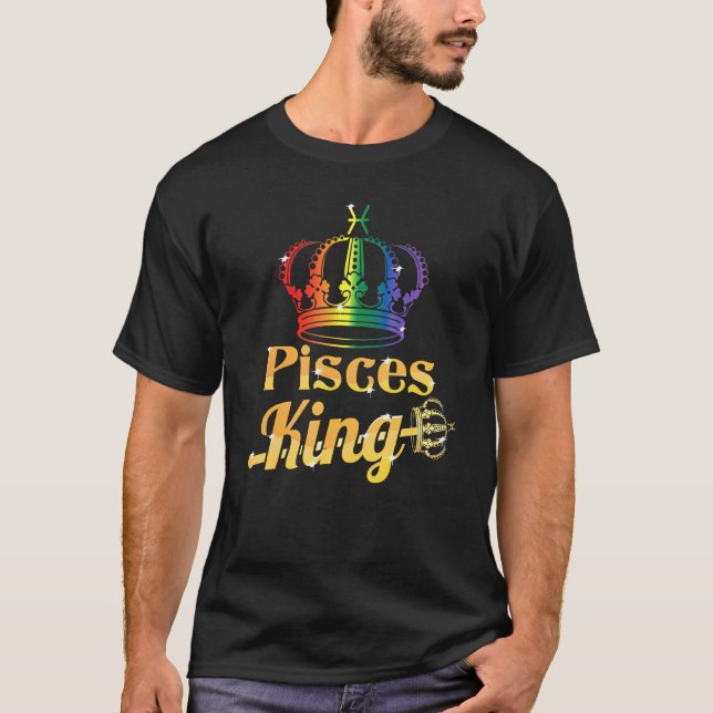Mens LGBTQ Pisces King with Rainbow Flag Gay Pride T-Shirt (Front)