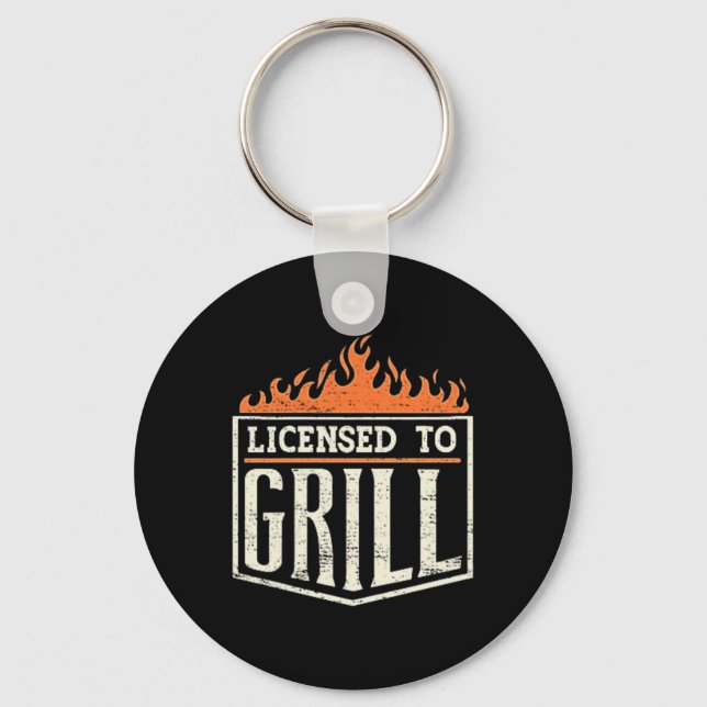 Mens licensed To Grill' Pocket Patch Logo Bbq Chef Key Ring (Front)