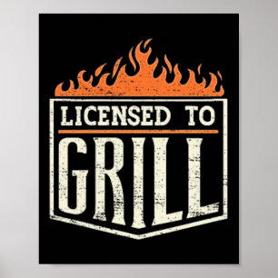 Mens licensed To Grill' Pocket Patch Logo Bbq Chef Poster