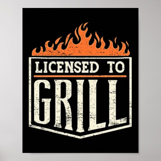 Mens licensed To Grill' Pocket Patch Logo Bbq Chef Poster (Front)