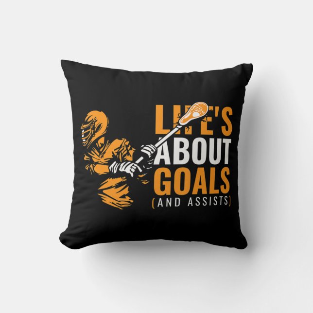 Mens Life's About Goals Lacrosse  for Boys Lacross Cushion (Front)
