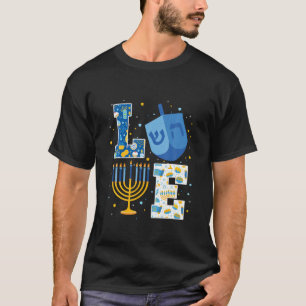 Mens LOVE Cute Hanukkah Decorations Dreidel Menora T-Shirt