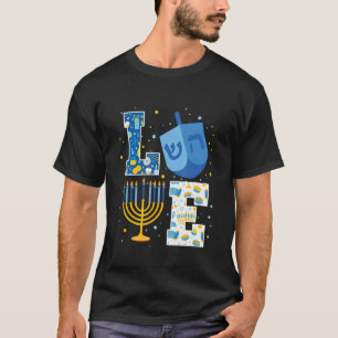Mens Love Cute Hanukkah Decorations Dreidel Menora T-Shirt